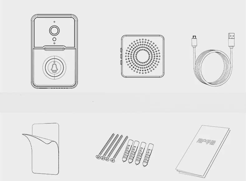 White ABS smart doorbell with VGA camera, 850nm infrared night vision, 2.4G WiFi and 1000mAh battery
