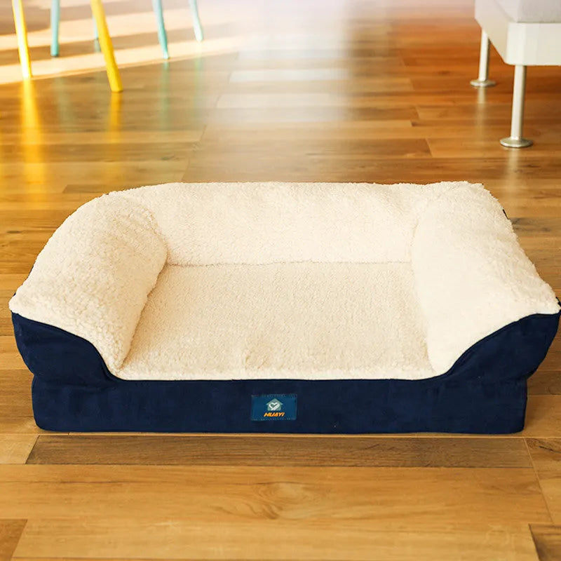 Navy blue plush polyester pet sofa bed cushion style for dogs and cats 50x65x18cm