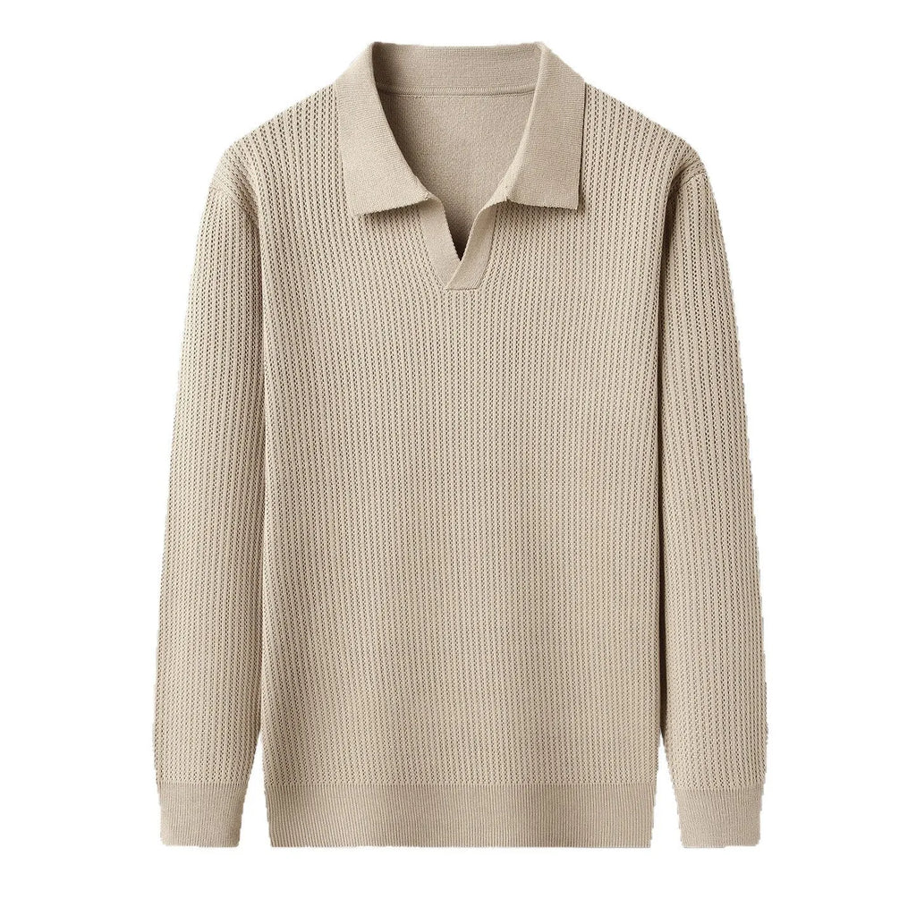 Men's loose fit casual pullover sweater in green, shown on a model for autumn leisure wear.