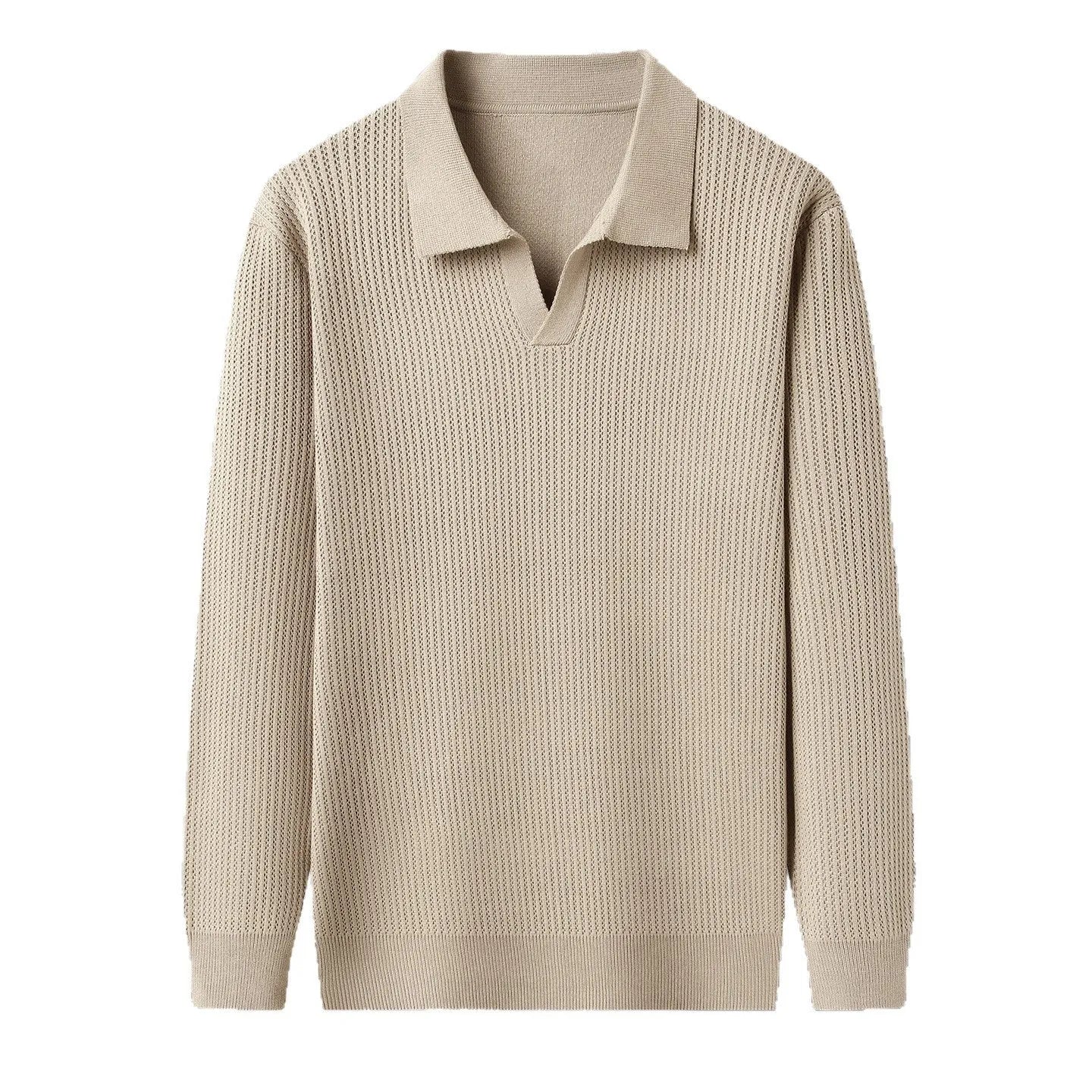 Men's loose fit casual pullover sweater in green, shown on a model for autumn leisure wear.