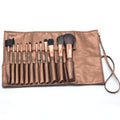 Multi-function makeup tool set with synthetic bristles and brown PU bag
