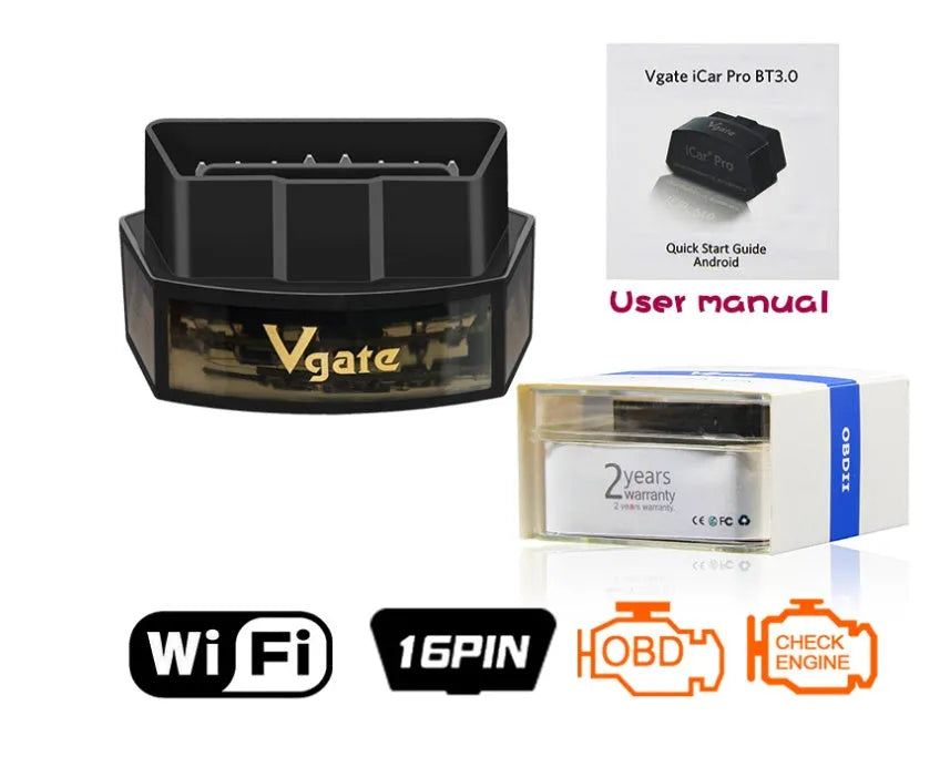 Vgate iCar Pro black WiFi OBD2 scanner adapter with micro size and power-saving design for iOS and Android