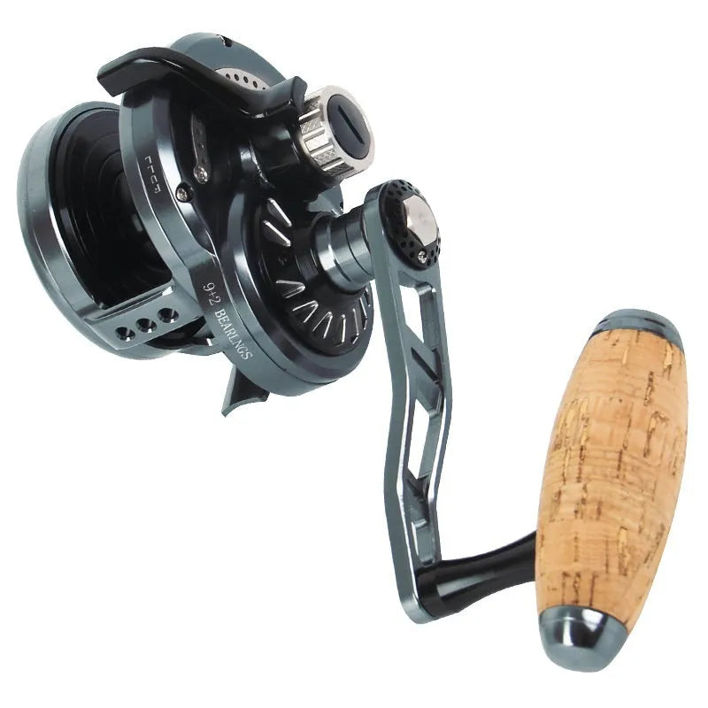Portable fishing line wrapping device with composite fibre construction and extension shaft