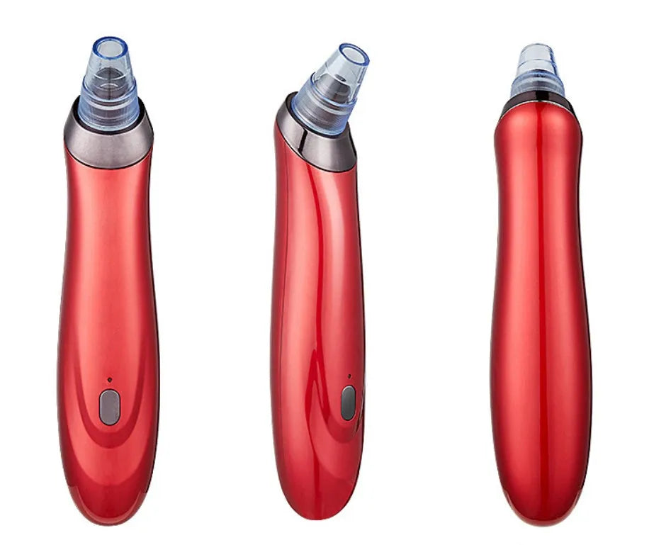 Black electric blackhead extractor device with multiple nozzle attachments for skin pore cleaning