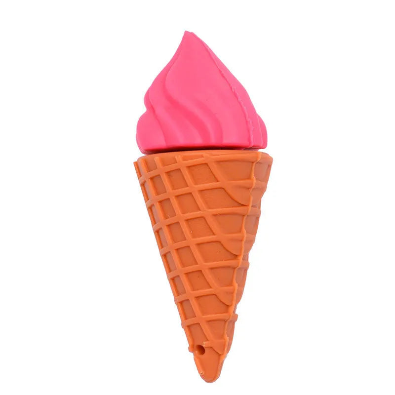 Small pink ice cream shaped USB flash drive on a white background