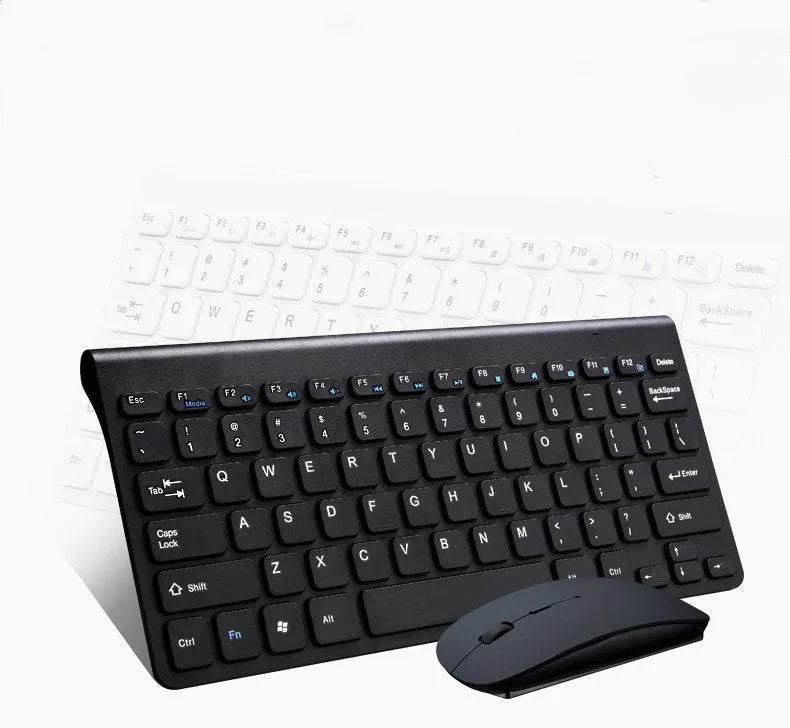 Black wireless keyboard and mouse set with 2.4GHz receiver showing 78 keys and 4 mouse buttons