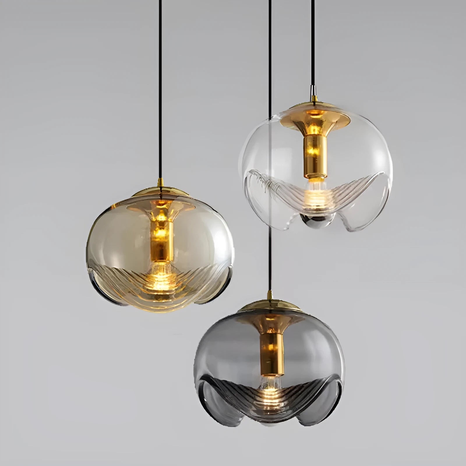 Modern minimalist glass chandelier with transparent shade, 250mm in size.