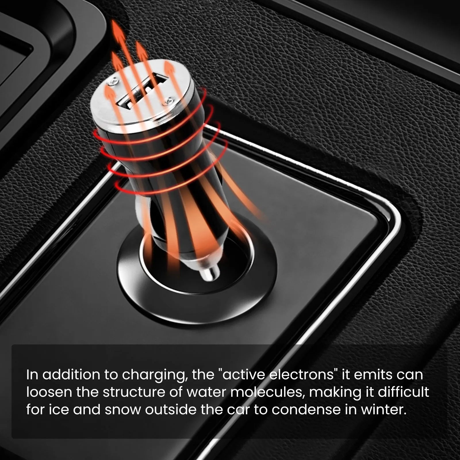 Black portable car snow melting tool and deicer charger measuring 5.5 by 2.3 centimetres