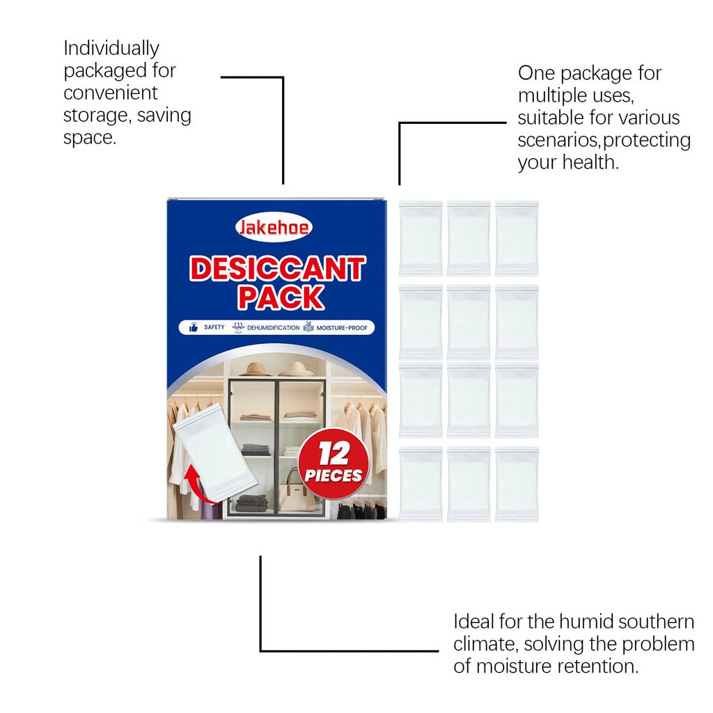 Pack of 12 white calcium chloride desiccant units for household moisture control