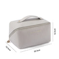 Vertical pattern pillow makeup bag in cubic shape with PU material, shown in available colours.
