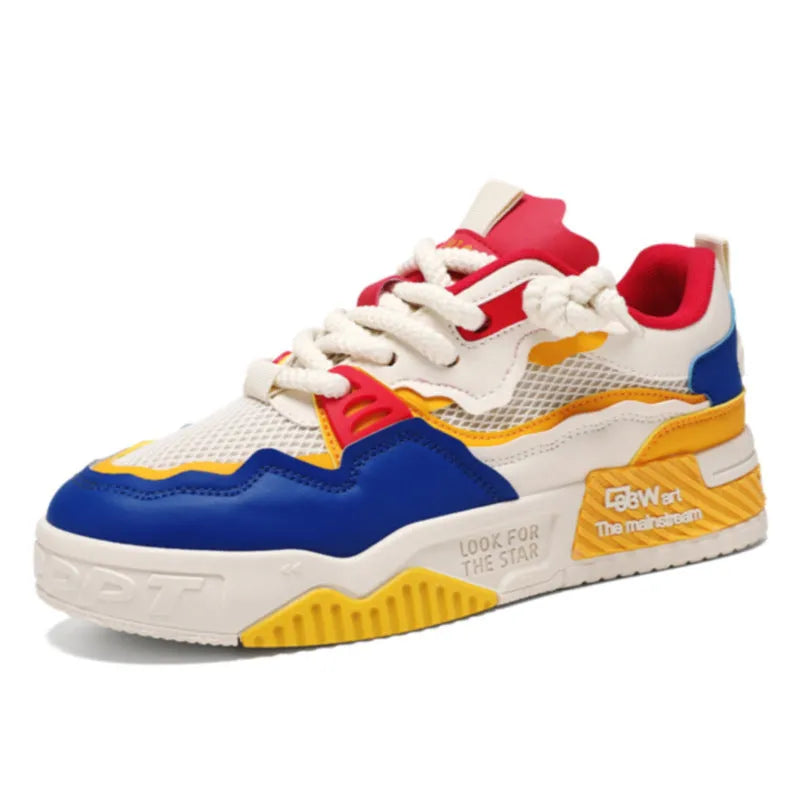 Men's low top white board shoes with colour matching detail and soft rubber sole
