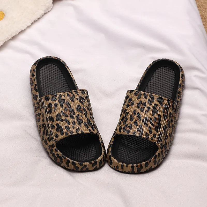 Leopard print EVA slippers for women with thick sole in Korean fashion style
