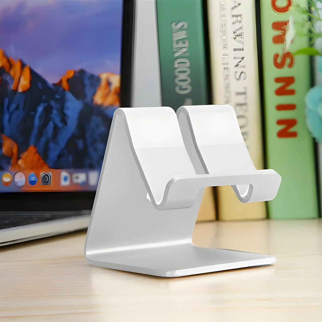 Universal aluminium alloy desk stand holder for tablets and phones in black, blue, gold, rose red, or white