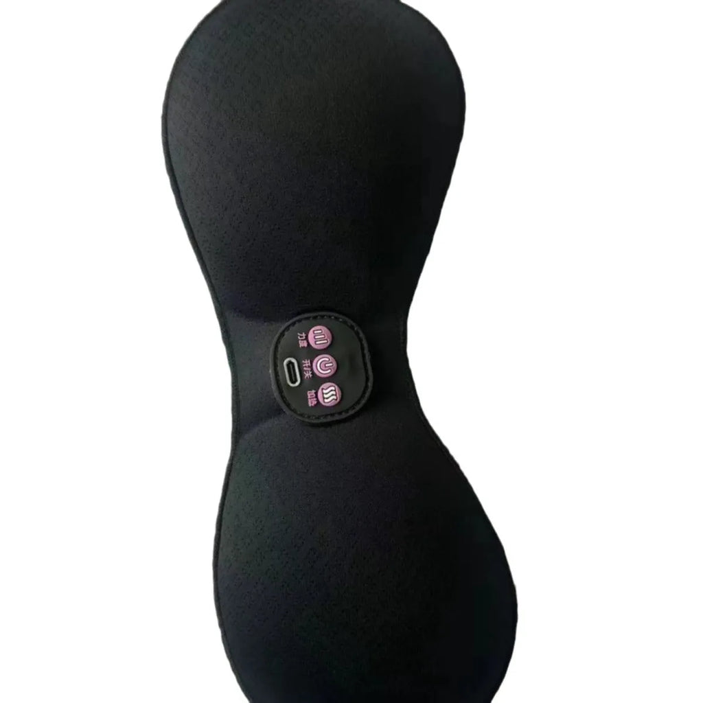 Black electric massage bra with inner cushion chest paste and three-key control panel for vibration massage therapy