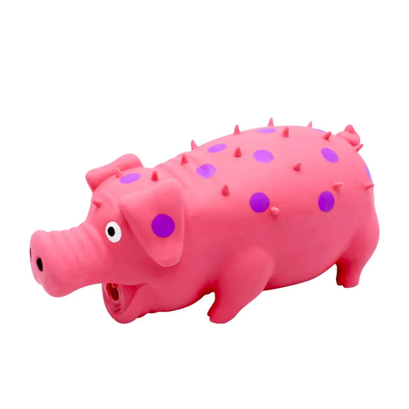 Blue latex pig-shaped dog chew toy with a textured surface and squeaker inside.