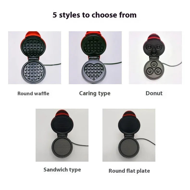 Mini waffle machine electric breakfast maker 16.5x8.5x12.5cm in white pink black red or green