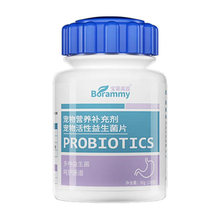 Sealed bottle of 180 Pet Active Probiotic Tablets for dog and cat digestive health support.