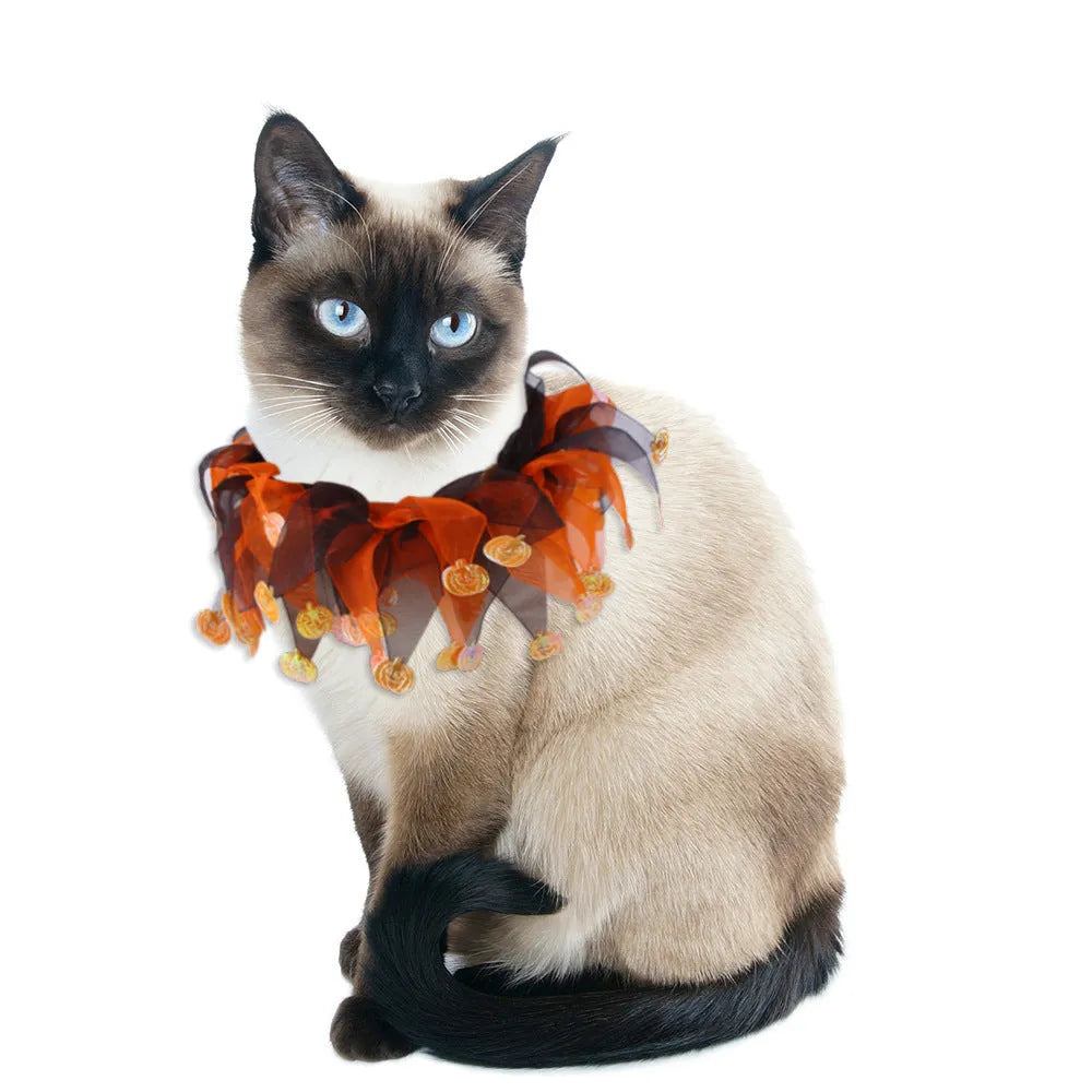 Tie-dyed cloth dog collar in seasonal colours including Christmas and Halloween styles