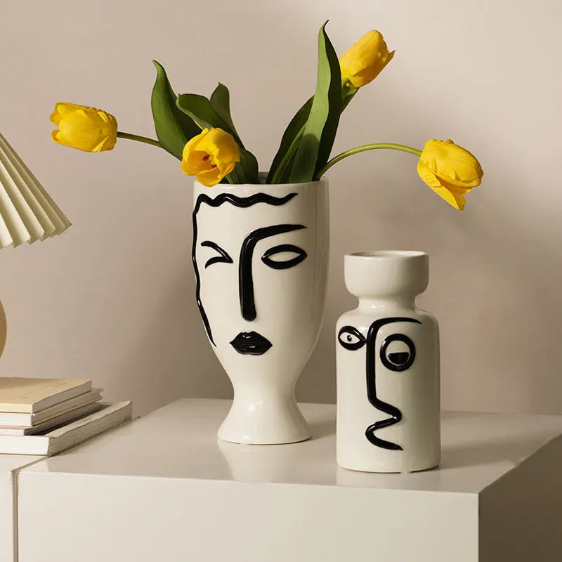 Modern minimalist ceramic vase with painted finish on a shelf, available in large or small size for home decoration