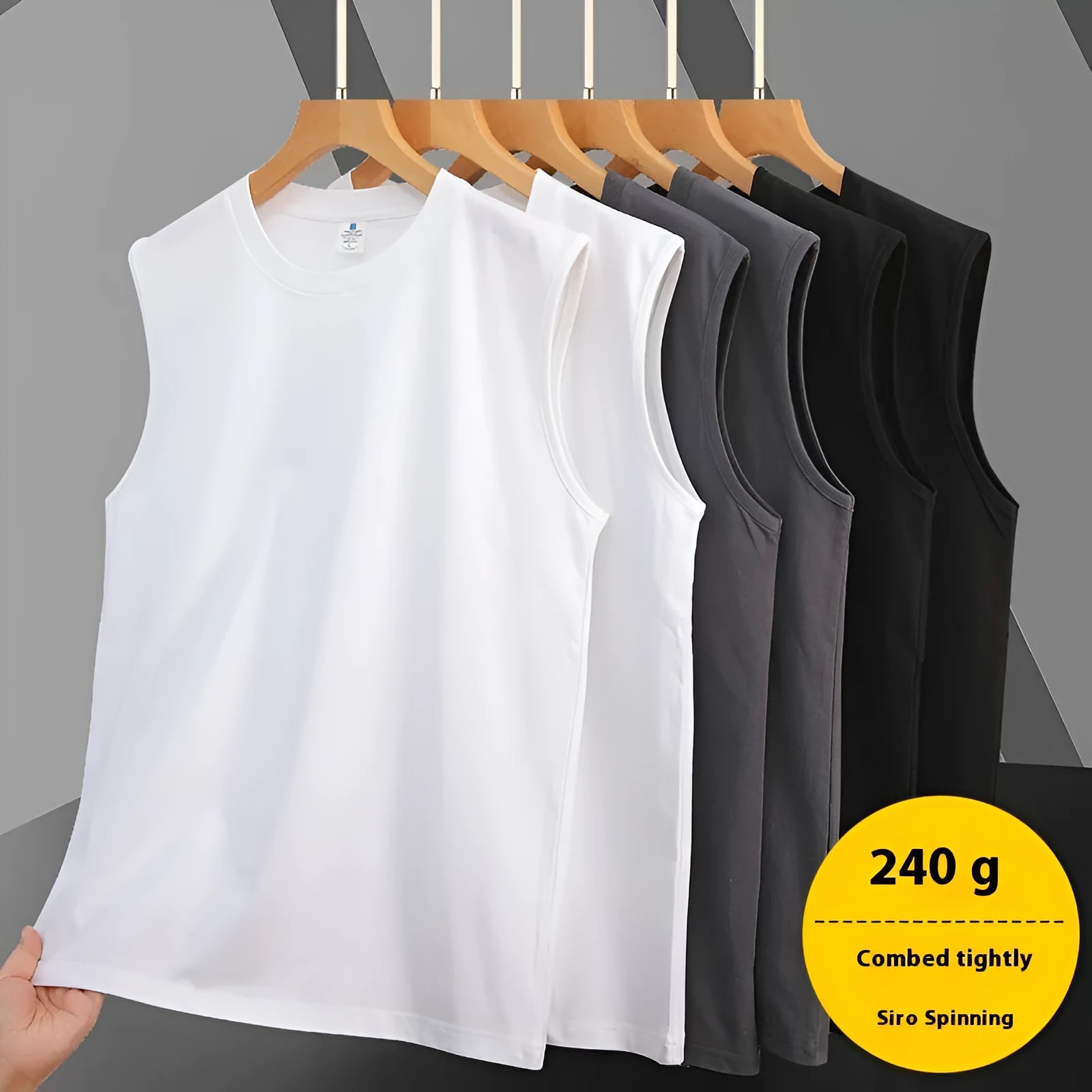 Cotton heavy vest summer sleeveless loose fit solid colour round hem Korean style