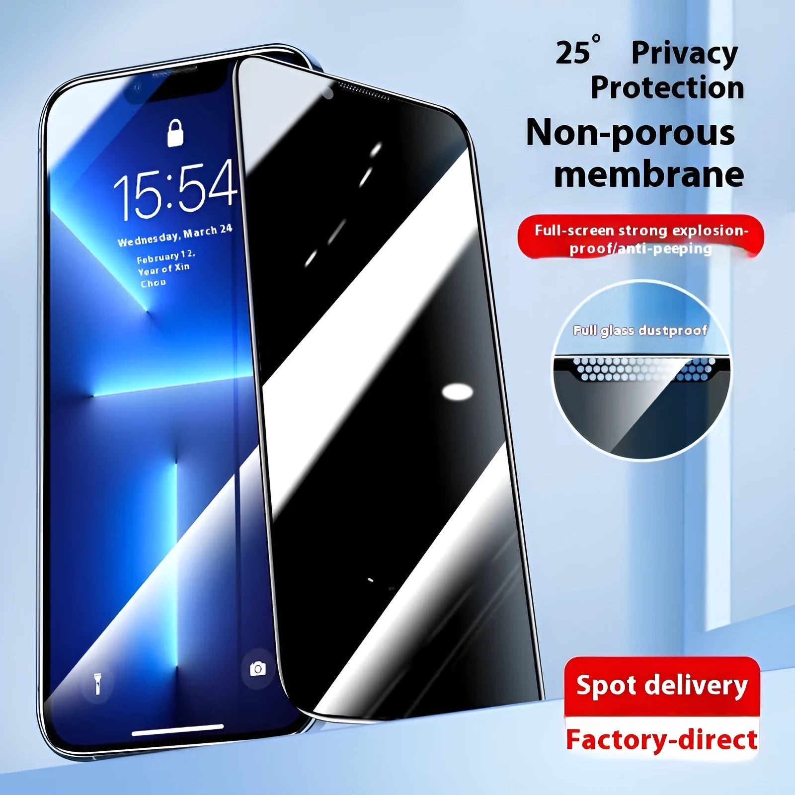 Tempered glass anti-peep screen protector for Apple iPhone 17 series with dustproof layer and no border