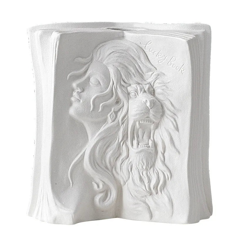 Glazed ceramic book stand in a choice of four decorative colour designs on a desktop.