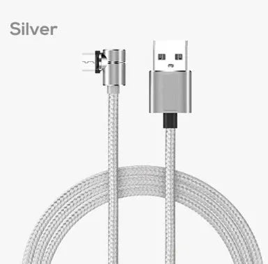Black magnetic USB charging cable with aluminium connectors for Micro USB, Type C, and Lightning phones.
