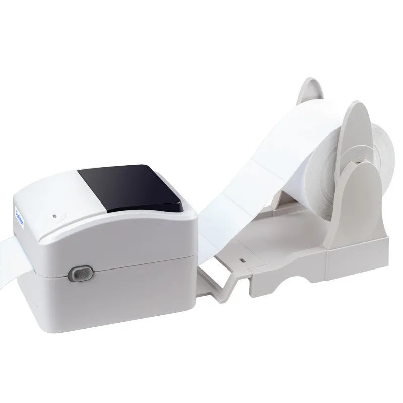 Thermal barcode printer with USB interface, 25.4-118mm print width, 215x178x155mm space-saving body, one button and two indicator lights.