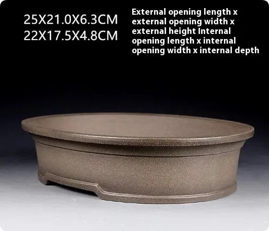 Handmade antique oval bonsai flower pot in purple sand clay for succulents