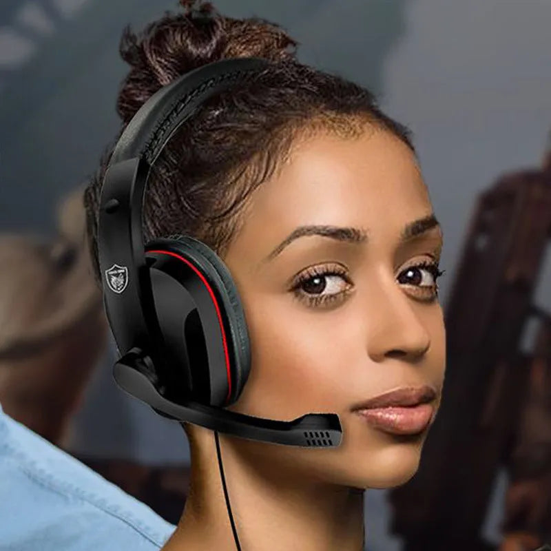 Black wired gaming headset with a 6.3mm straight plug and 40mm speakers for PC