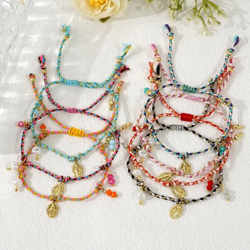 Hand-woven colourful braided rope bracelet with ethnic carrying strap design for women