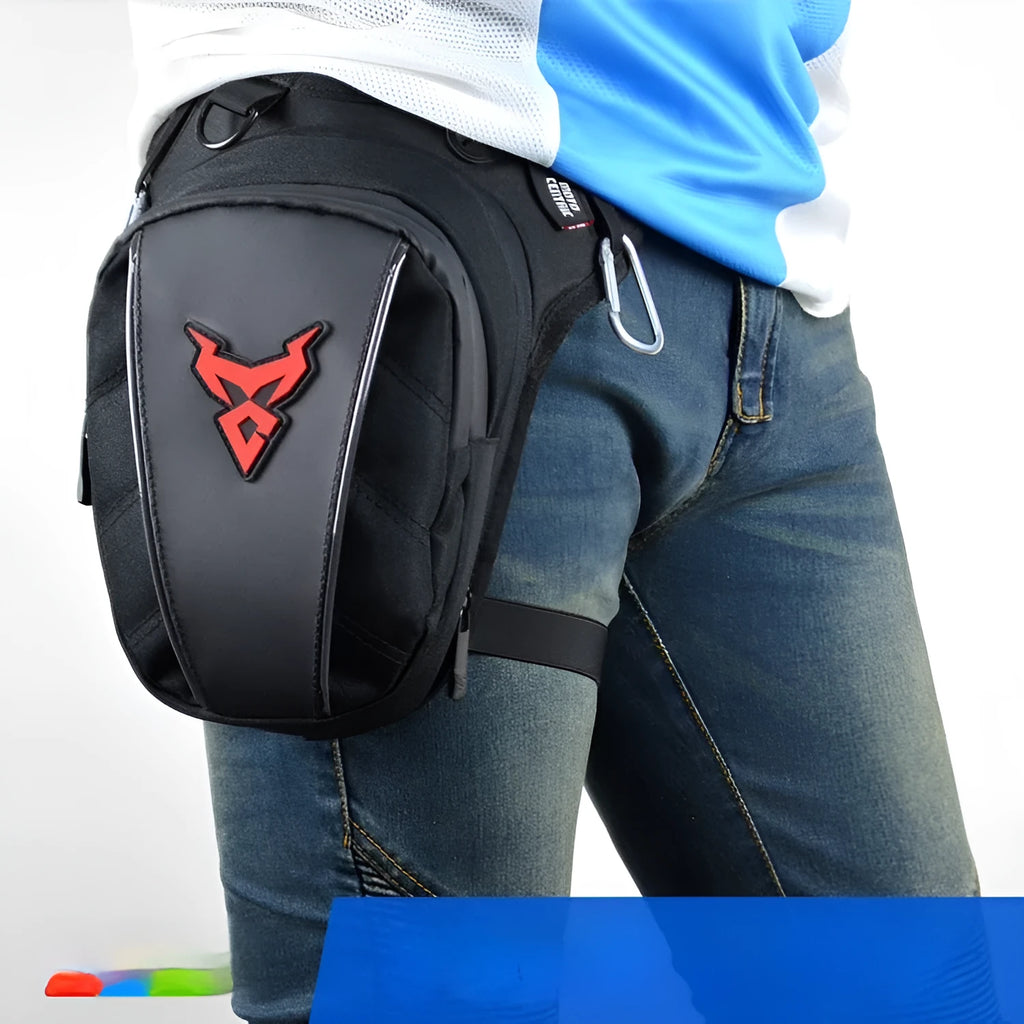 Motorcycle leg bag in Oxford cloth with crossbody, shoulder, waist, and leg mounting options