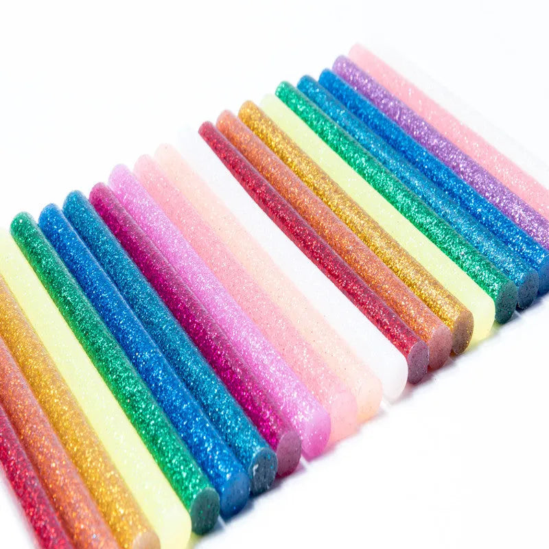 Flash mixed luminous hot melt glue sticks with gold leaf particles, 10 pack, 7mm and 11mm diameter options