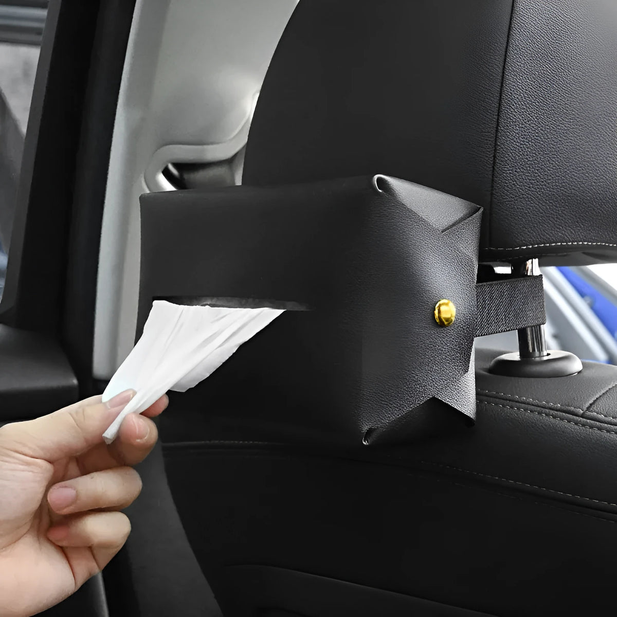 Leather tissue box for car and home, 17x11.5x8.5cm opening, available in five colours including black, pink and army green.