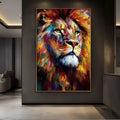 Hand painted colourful lion oil painting on canvas, vertical abstract animal wall art without frame