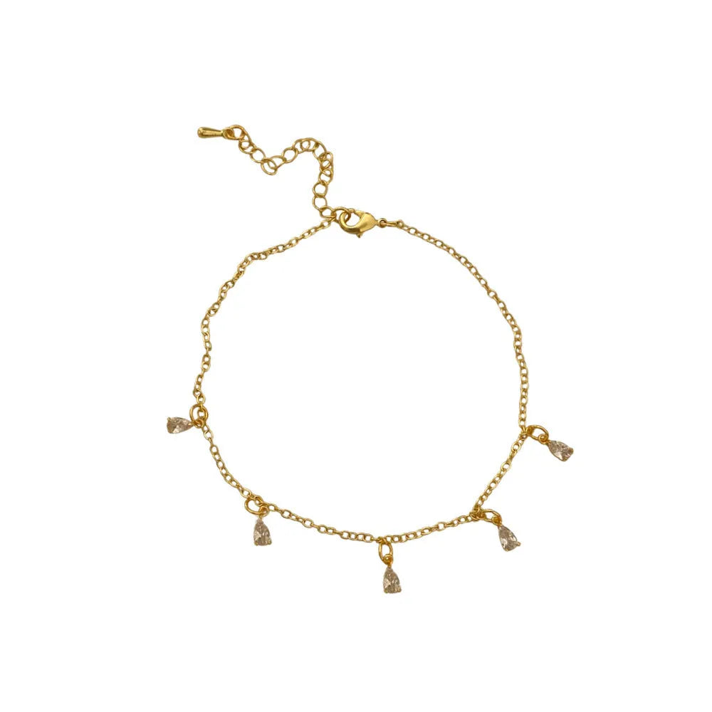 Geometric zircon necklace, earrings, and anklet set in a Korean-style meteor shower design.