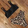 Women high waist push up bikini set in black from front view showing bra and briefs
