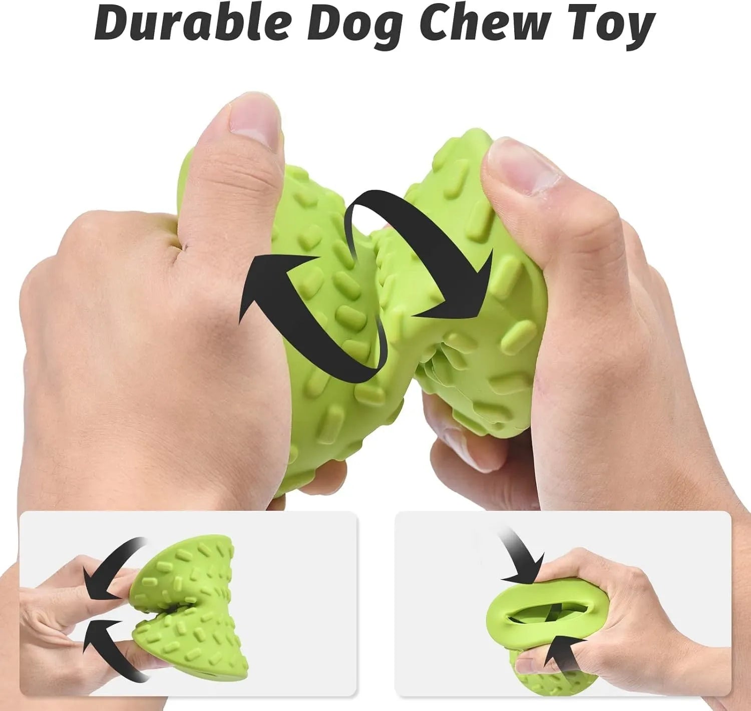 Blue natural rubber hollow dog chew toy with treat dispensing holes.