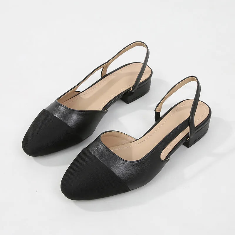 Women's flat heel sandals with 2cm low heel, hollow colour matching design, elastic band, rubber sole, apricot white black