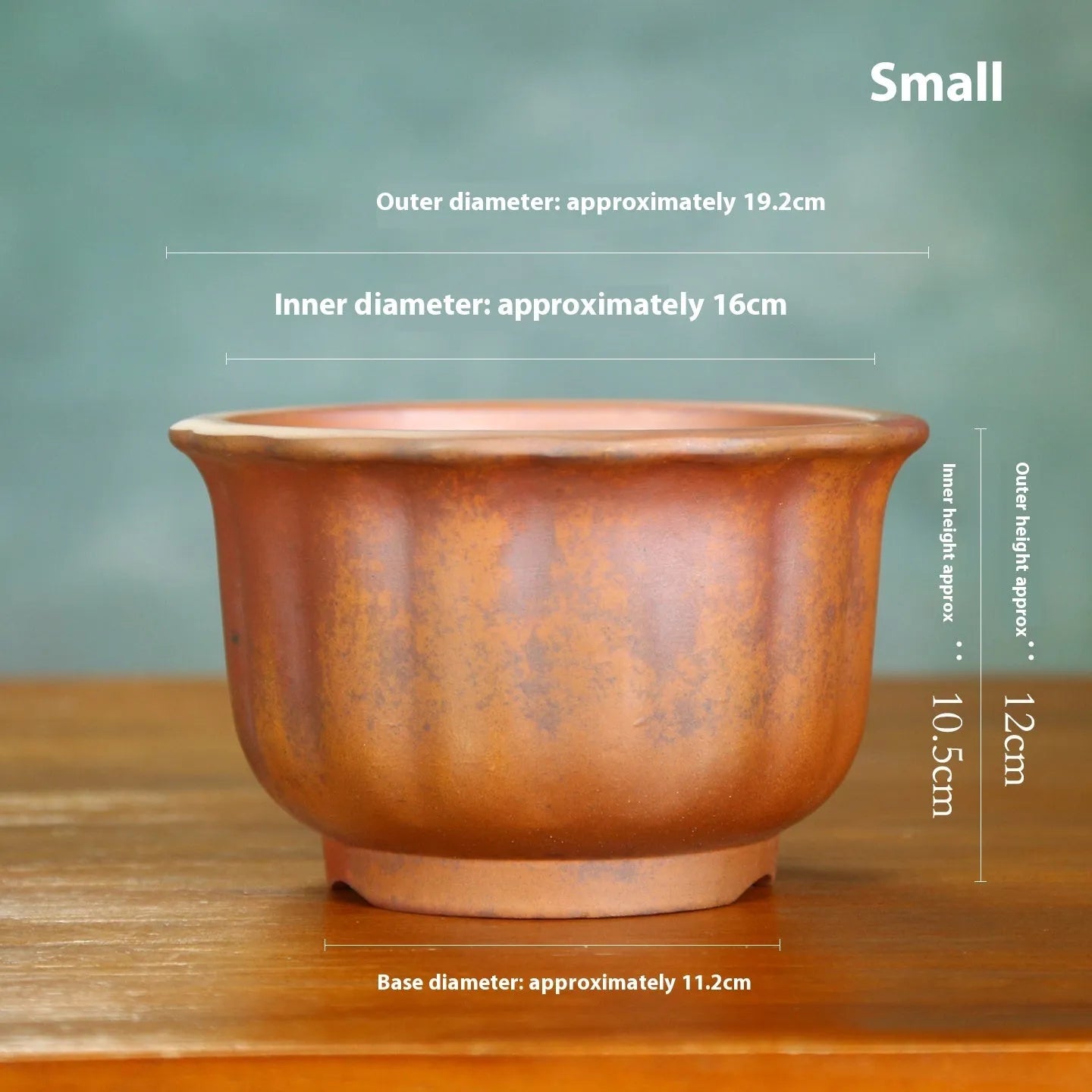 Purple sand ceramic flower pot with antique carved wood burning design for indoor plants