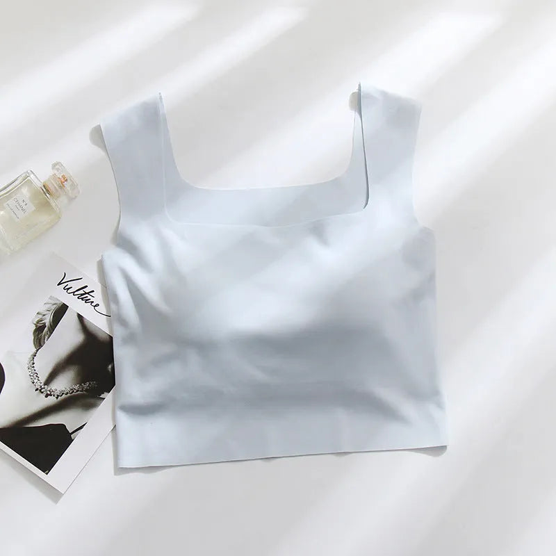 Seamless non-marking sling vest with thin mould chest pad in light blue colour