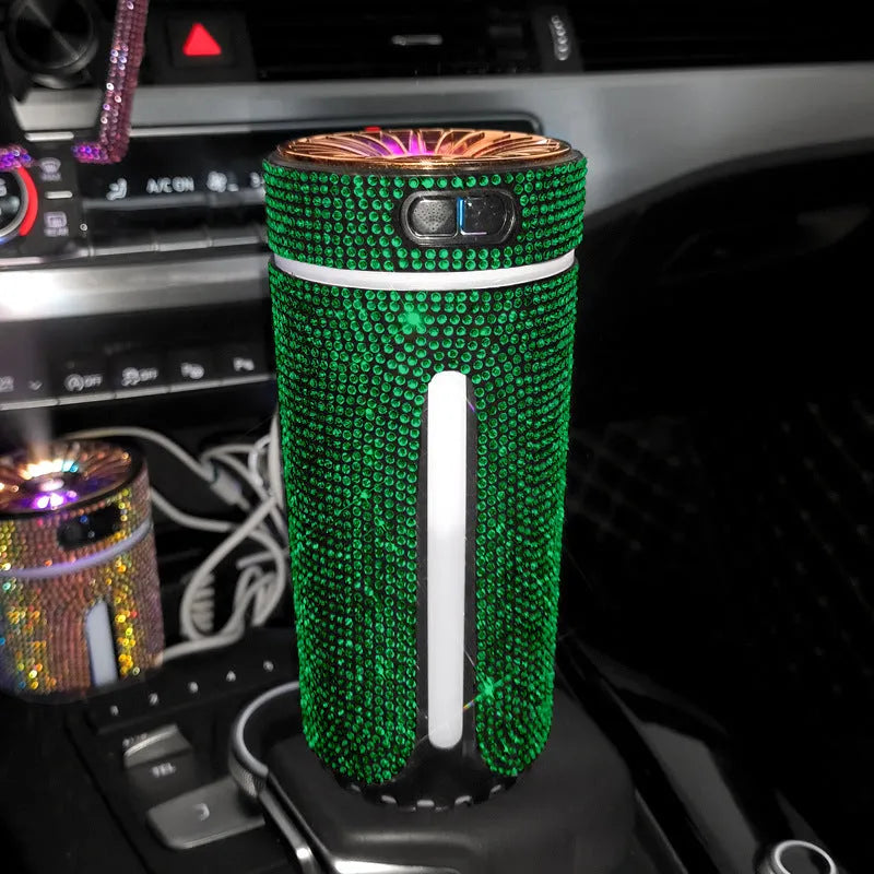 Rhinestone diamond car humidifier with colourful LED light and USB cable