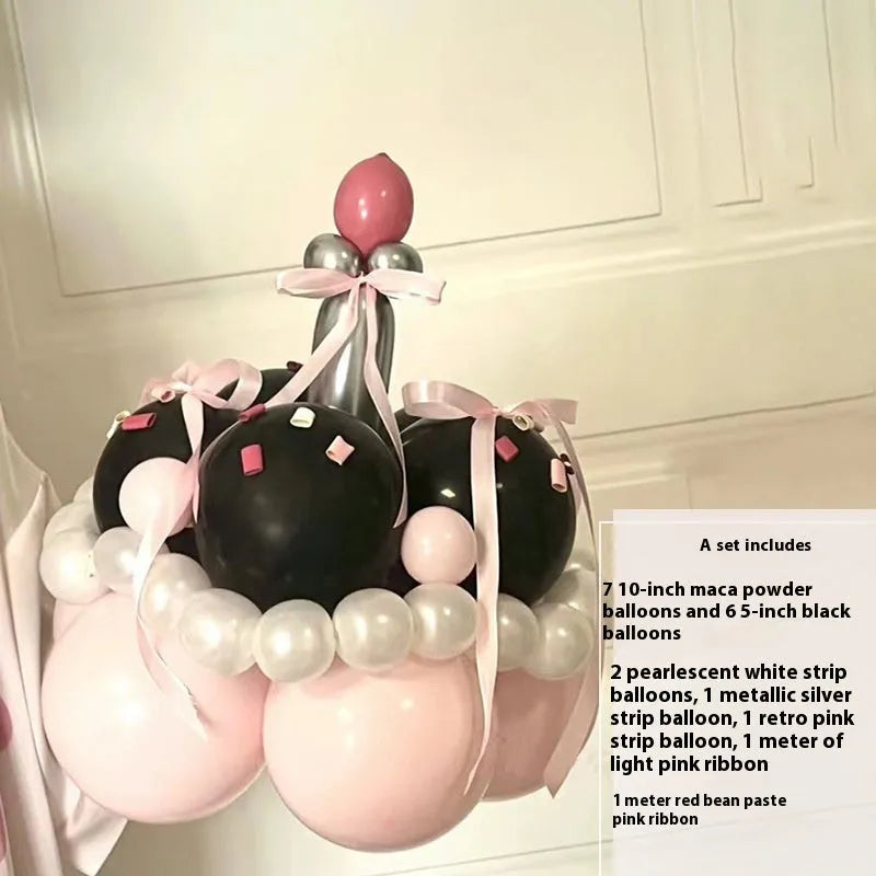 DIY balloon bouquet cake set with round balloons for party decoration and cake toppers