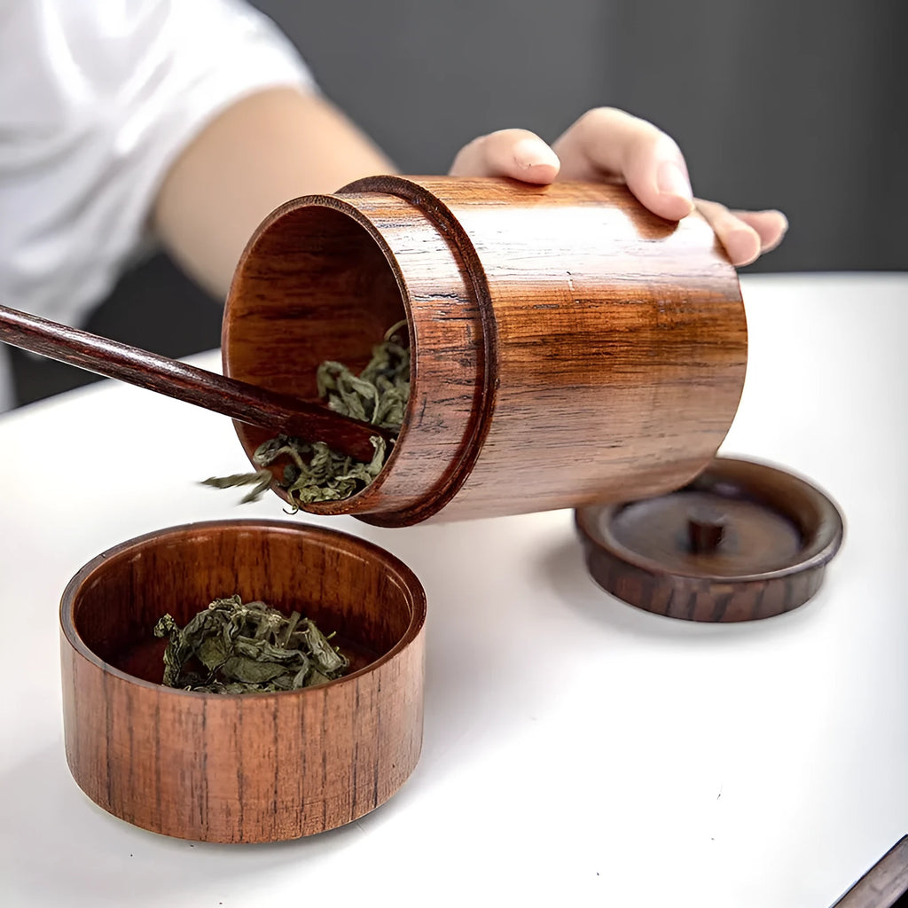 Wooden texture tea can with lid, 7.5 cm diameter, 12 cm height, New Chinese style offset printing