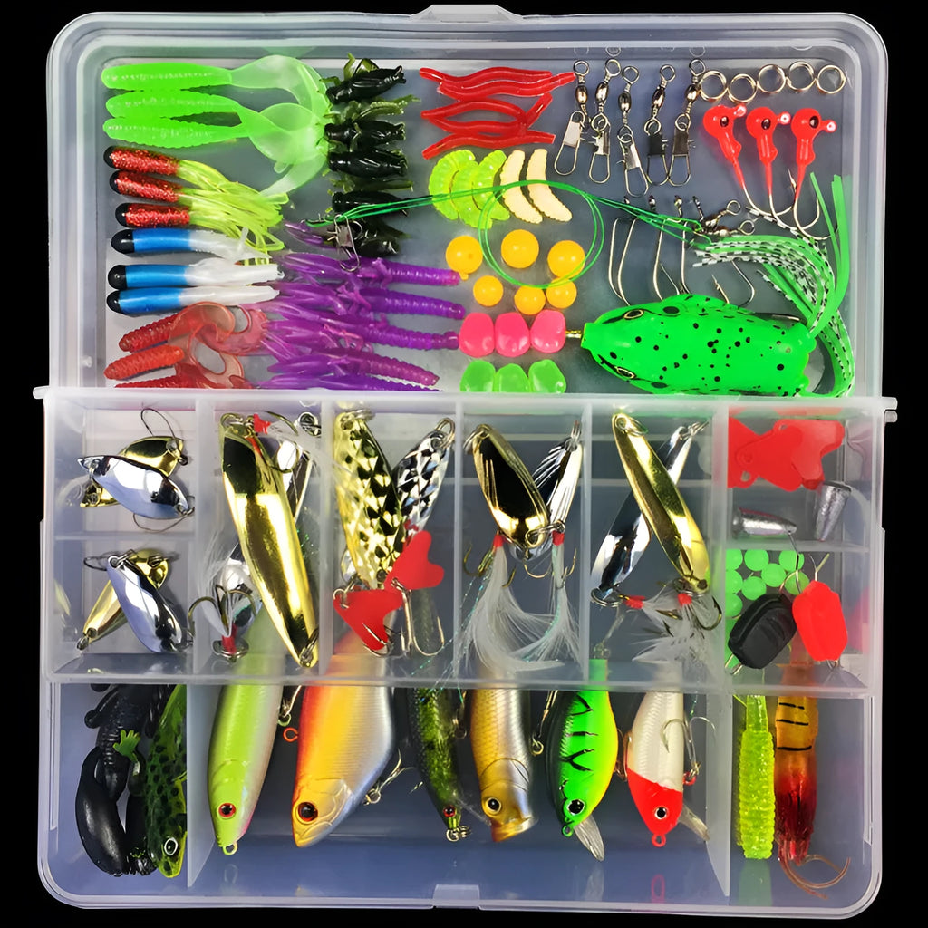 Junior fishing lure suit multi-pack with soft plastic baits in PP storage box, available in multiple piece counts