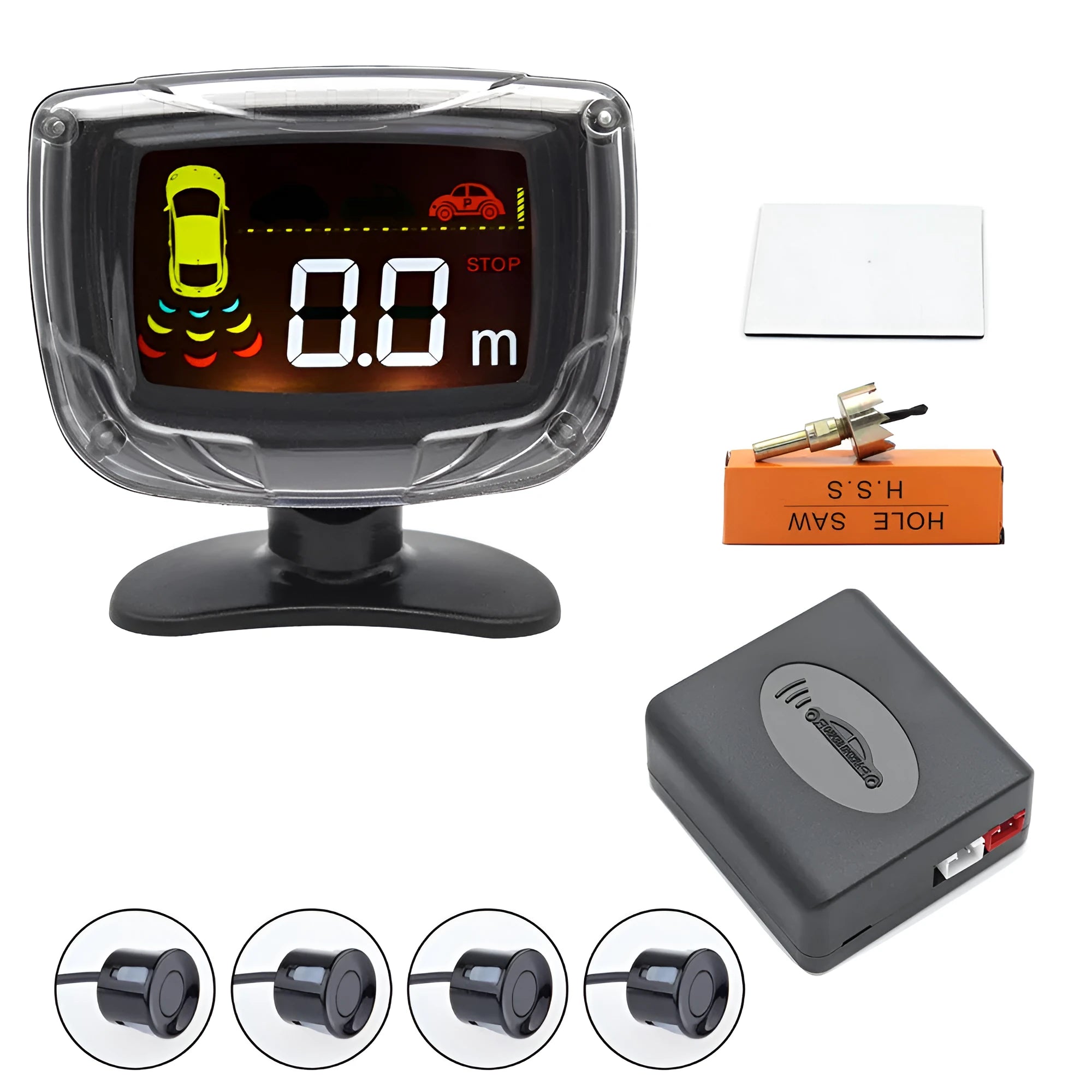 Wireless vehicle reversing sensor kit with digital display and four embedded probes