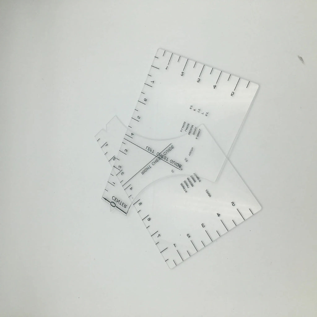 Transparent acrylic T-shirt alignment fixer ruler 10x6 inch with carved markings