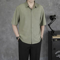 Men's solid colour short sleeve cotton blend casual shirt with loose fit in black white light green dark green sizes S to XXXL