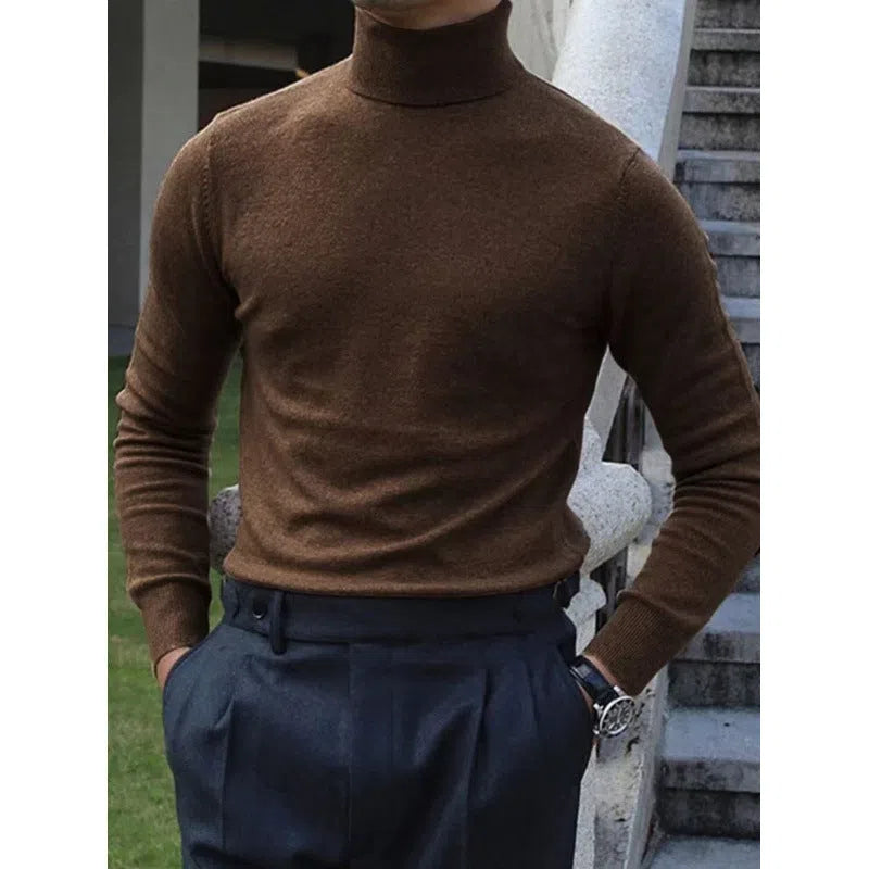 Men's cotton turtleneck sweater long sleeve knitwear in black, light business style