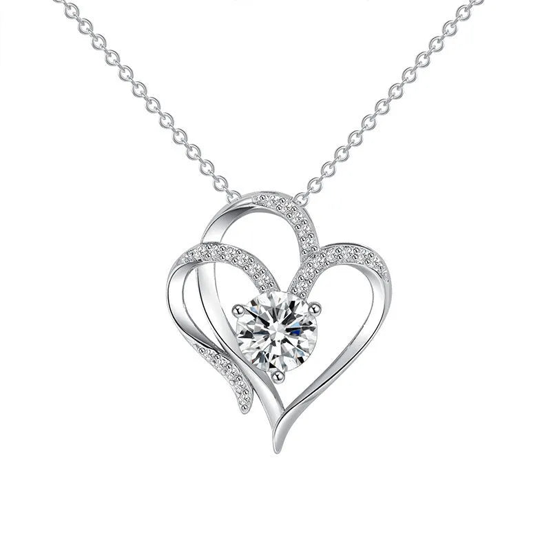 Heart-shaped women's necklace in 925 silver with diamond treatment, showing three colour options